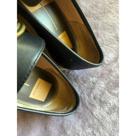 Dolce Vita Women Black Leather Chain Link Platform Wedge Loafers Size 6.5 - Picture 6 of 8